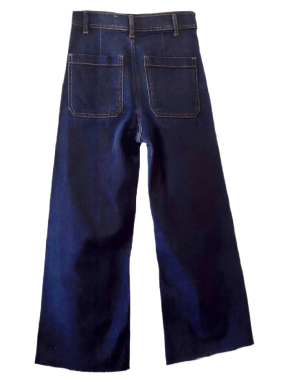 New ZARA Marine Straight Wide Leg High Waist Patch Pocket Dark Blue Jeans 4 - Picture 8 of 14